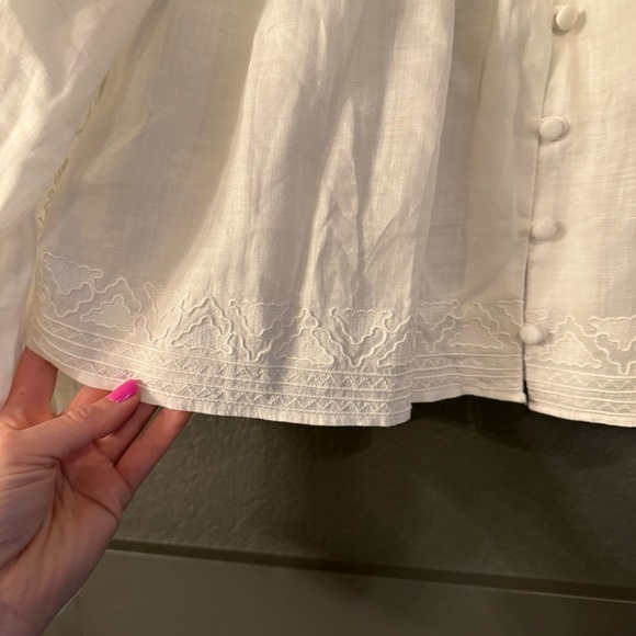 VERONICA BEARD • Amandine High Neck Pleated Floral Embroidered Top White - Picture 7 of 9